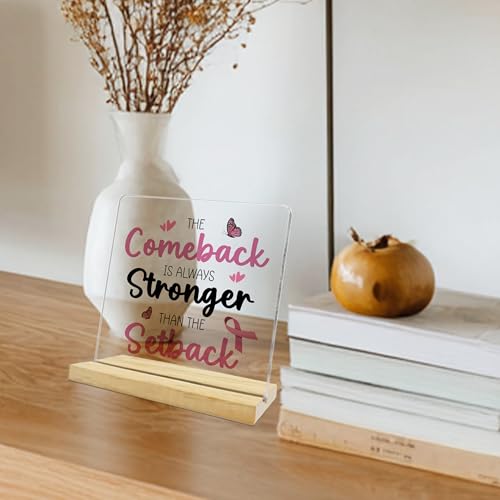 Breast Cancer Awareness Month Gifts for Cancer Warrior,The Comeback Is Always Stronger Acrylic Desk Sign, Inspirational Gifts for Women - color: Navy