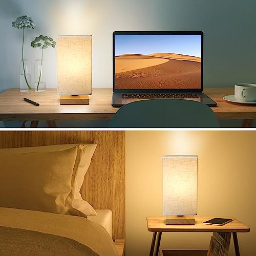 Small Square Bedside Table Lamp for Bedroom set of 2,Minimalist Wood Base & Round Fabric Shade,Mini Cute Cozy Warm Nightstand Boho Lamp, Study Desk Night Stand Light for Room,Dorm,Nursery,Living Room - size: Square - Set of 2