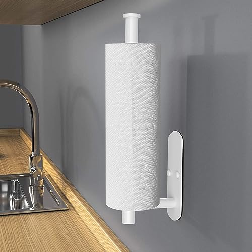 VAEHOLD Self Adhesive Paper Towel Holder Under Cabinet Mount, Wall Mounted Paper Towel Roll Holder for Kitchen, Bathroom, Wall - Stainless Steel (White) - color: White