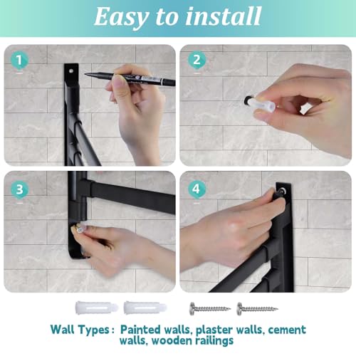 Rotating Pool Towel Rack, 5 Bars Swivel Outdoor Towel Rack with Hook Space Saving Wall Mounted Metal Towel Holder Swing Out Ideal for Pool, Hot Tub,Shower,Balcony