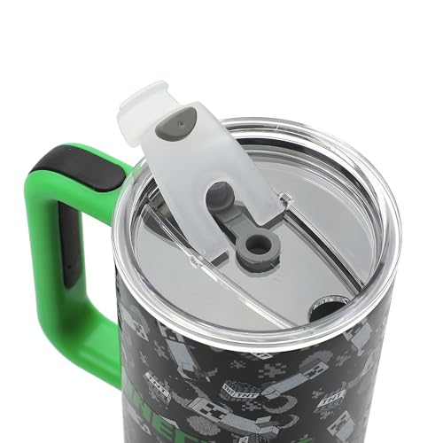 Bioworld Minecraft Creeper & TNT 40 Oz Black Stainless Steel Tumbler With Handle - color: Minecraft Creeper & TNT Blue