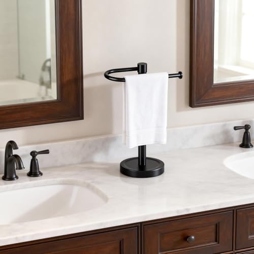 Heavy Duty Towel Holder Stand, Stainless Steel Hand Towel Holder Rack for Bathroom Countertop, Weighted Base C-Shape Free Standing Towel Bar for Bathroom Kitchen Countertop, Matte Black - size: C-Shape