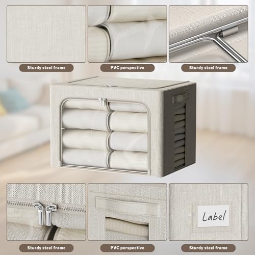 FHSQX 2 Pack Clothes Storage Bins with Metal Frame Beige, 15.7x11.8x9.8 Inch - color: Beige, size: 15.7x 11.8x 9.8Inch