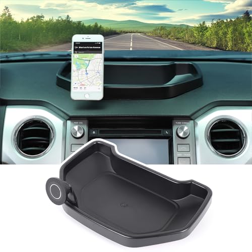Black ABS Car Center Console Dash Table Storage Tray Fit for Toyota Tundra 2014-2021 Instrument Organizer Phone Holder Cradle Accessories (with Mobile Phone Holder(C)) - style: With Mobile Phone Holder(C)