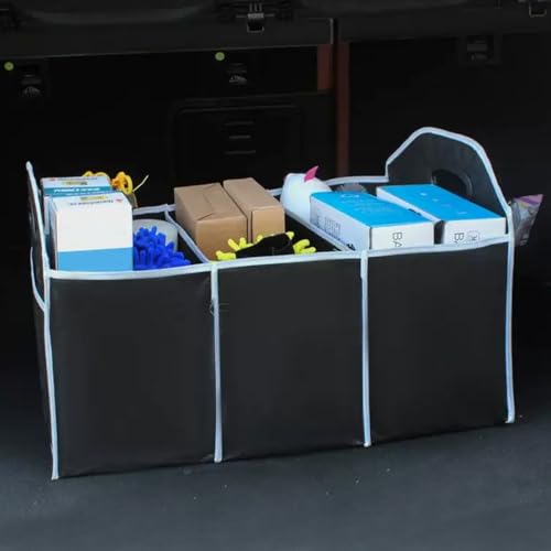 Car Trunk Folding Storage Organizer with 3 Compartments - Large Capacity Portable Waterproof Bag for Cargo Trunks, Universal Fit for SUVs, Trucks & Vans