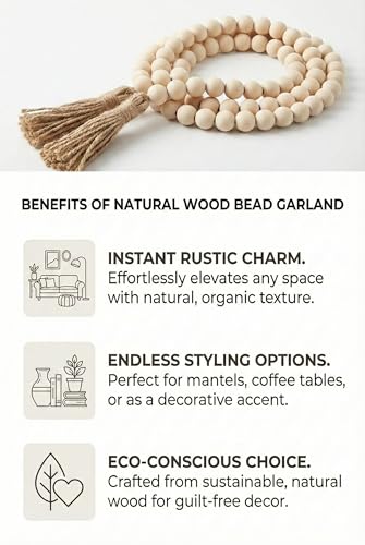 Decorative Wooden Beads - 58'' Wood Tassel Garland, Boho Table Decor, Handcrafted Beaded Garland, Versatile Piece for Home, Event, Gift - Boho Decorations