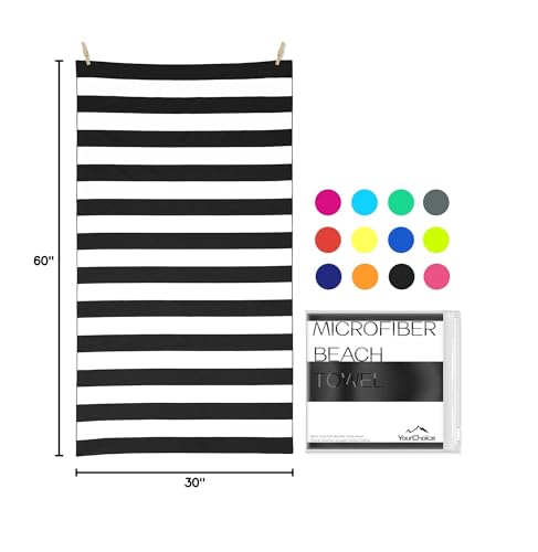 Your Choice Microfiber Beach Towel, Sand-Free Quick Dry Travel Towel, Oversized Compact Lightweight Recycled Towel for Pool Camping(67"x35"/60"x30") - color: Z-black Stripes, size: Large(60x30")