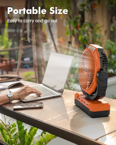 3-in-1 Camping Fan - Detachable Rechargeable Battery Operated Fan with Light & Hook for Tent, Outdoor - USB Table Fans with 4 Speeds for Picnic, BBQ, Fishing, Travel, Hurricane - size: Large 10-60Hours