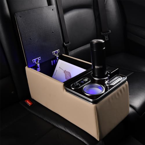 Coverado Car Center Console, Universal Rear Bench Seat Consoles, Back Seat Car Organizer, Seat Organizer with Cup Holder+Phone Holder, Central Armrest Box Back Seat Storage Box (Upgraded, Beige) - color: Beige, style: Update