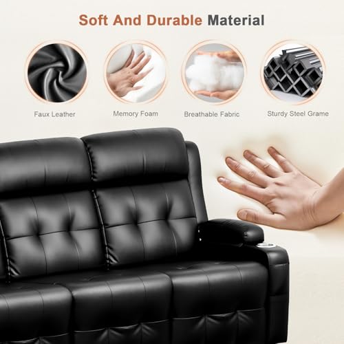 RV Loveseat Recliner Sofa, 3 Seat Wall Hugger Massage Reclining RV Couch with USB, Insert Pockets, Cup Holders, 150° RV Recliners Sleeper Sofa for RV Furniture & Home Theater Seating - color: Black, size: 3 Seat-G1