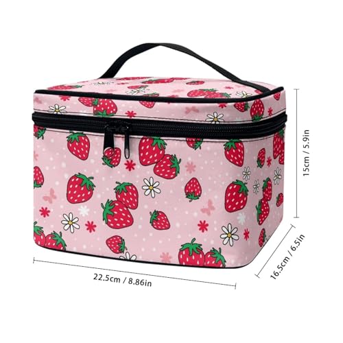 Flashideas Cute Strawberry Cosmetic Bag Large Capacity Travel Make Up Bag Double Zippers Can Hold Makeup Brushes Skincare Toiletry Bag for Skincare Makeup Organizer Bag - color: Cute Strawberry 2