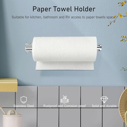 SetSail Paper Towel Holder, Single Hand Operable Paper Towel Holder Under Cabinet with Adjustable Damper Easy Tear Wall Mount Self-Adhesive or Drilled for Kitchen Bathroom, Mirror Silver - color: Bright Silver