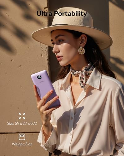 VEGER AC Wall Plug Portable Charger, 10000mah Slim Portable Charger Built in Cables, USB C Power Bank 15W Fast Charging, Travel Essential Battery Pack Compatible with iPhone, Android and More(Purple) - color: Purple