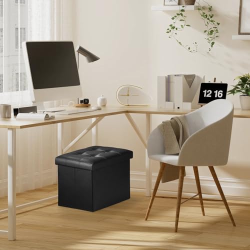 Bsketa 2PC Storage Ottoman, Folding Foot Stool with Thicker Foam Padded Seat Small Leather Storage Ottoman Bench Foot Rest for Living Room Foldable Coffee Table 17x13x13in,Black - color: Black-2pc