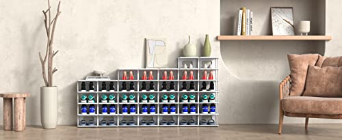 ZOINLIY Stackable Shoe Organizer for Closet, Small Shoe Rack for Entryway, Bedroom, Dorm Rooms, Free Standing Shoe Shelf, Plastic Shoe Cubby for Small Space, Grey Space Saver Shoe Holder - size: 7 Tiers, 2 Columns