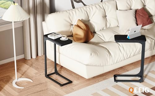 QEEIG Narrow C Shaped Side Table Set of 2 Living Room Sets Slim Couch Tray Tables Skinny Thin Small Modern 7 inch Width, Black (017-18B) - color: C. Black, size: 7.1" Width