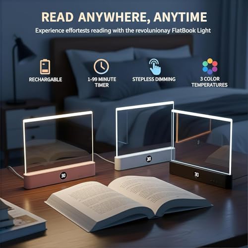 White Smart Led Reading Light, Book Light Treasure Box, Rechargeable Clear LED Flat Reading Light with 3 Colors & Timer, Doodleable Study Lamp, The Quiet Reader's Dream Lights - color: White