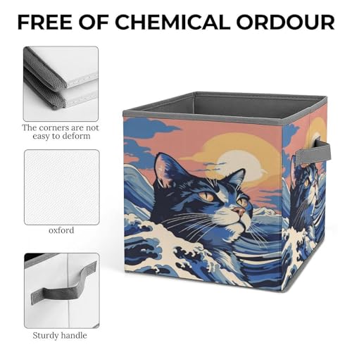 Ocean Cat Sunset Foldable Storage Box with Handle Organizer Containers for Home Office Clothes Office Supplies - color: style-9