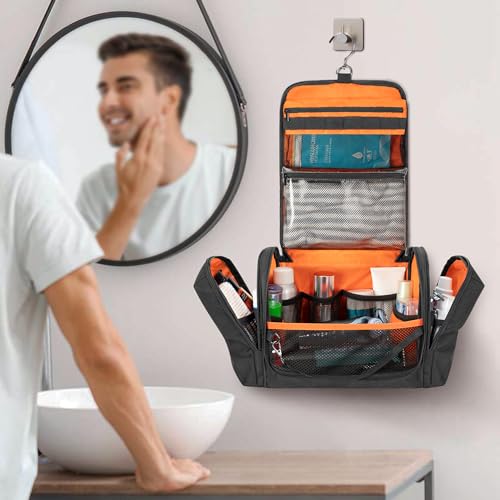 Tactical Toiletry Travel Bag for Men, Hanging Dopp Kit Hygiene Bag Shower Organizer with Hook for Toiletries and Shaving Care, Black (Empty Bag) - color: Black
