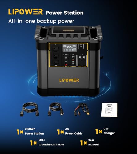 Lipower 2400W Portable Power Station, 2150Wh Solar Generator with LiFePO4 Battery, 1.5H Fast Charge, UPS Backup Power Supply for RV, Home Use, Camping, Off-Grid Outdoor, Emergency (4000W Peak) - size: 2150Wh