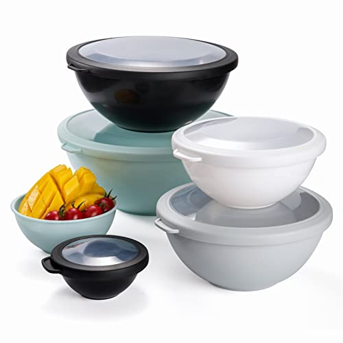 COOK WITH COLOR Mixing Bowls with TPR Lids - 12 Piece Plastic Nesting Bowls Set includes 6 Prep Bowls and 6 Lids, Microwave Safe Mixing Bowl Set (Mint) - color: Mint TPR Lids