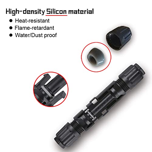 10AWG Solar Panel Connectors IP68 Waterproof 1500V 50A Solid Tinned Copper Terminal Black 5 Pairs for Solar PV Cable(6mm²) - size: 6mm2 (10AWG)