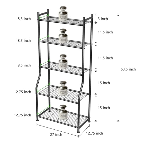 Ekisemio 5-Tier Plant Stands Outdoor with Hooks, Metal 63.5" Tall Plant Shelves Indoor for Hanging Planter, Black