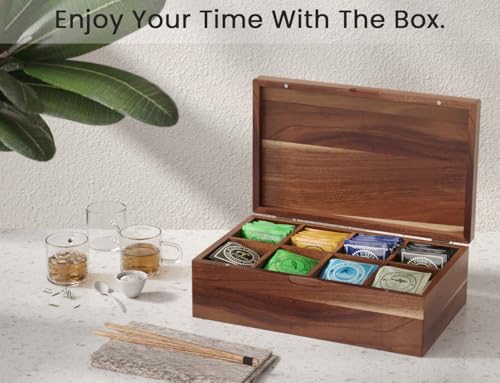 Acacia Wood Tea Bag Organizers, Tea and Sugar Packet Storage Chest with Lid, Wooden Teabag Holder Containers,Tea Box with 8 Compartments - size: Eight grids