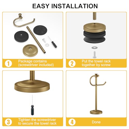 BESy 17 Inch Antique Brass Stand Towel Bar Hanger Hand Towel Bar Bathroom Vanity Countertop Towel Holder Free Standing Stainless Steel Towel Ring Hardware Accessories Towel Rack - color: Antique Brass
