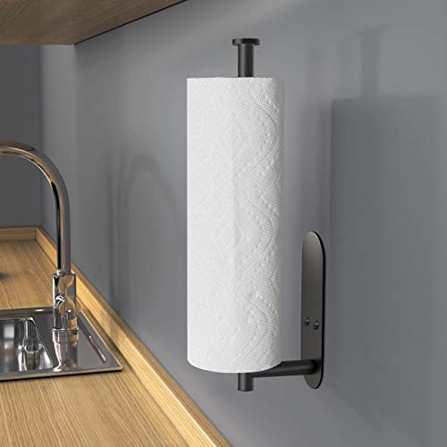 VAEHOLD Adhesive Paper Towel Holder Under Cabinet Wall Mount for Kitchen Paper Towel, Black Paper Towel Roll Holder Stick to Wall, Stainless Steel(Black) - color: Black