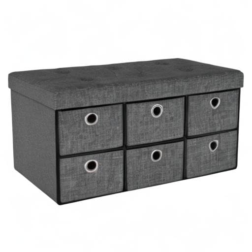 Sorbus Storage Bench Chest with Drawers – Collapsible Folding Bench Ottoman Includes Cover – Perfect for Entryway, Bedroom Bench, Cubby Drawer Footstool, Hope Chest, Faux Linen (Gray)