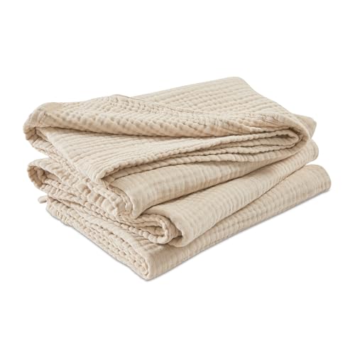 EMME Cotton Muslin Twin XL Blanket Breathable Gauze Soft Lightweight Blankets Adults Gifts for Women (Heather Beige, 66"x90") - color: 03 - Beige, size: Twin XL (66" x 90")