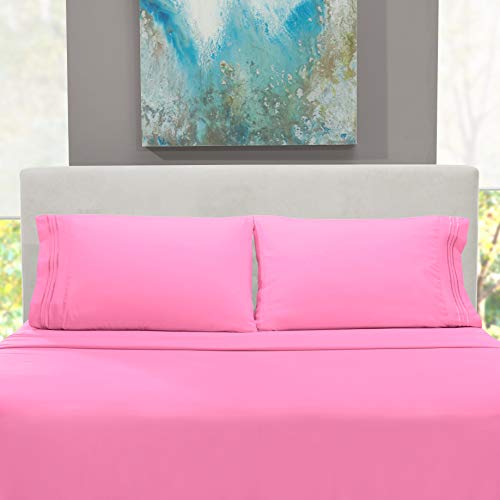 Hearth & Harbor Twin Size Sheets - 3 Piece Bed Sheet Set, Hotel Luxury Double Brushed Bed Sheets - Extra Soft Bedding Sheets & Pillowcases, Twin, Light Pink - color: Light Pink, size: Twin