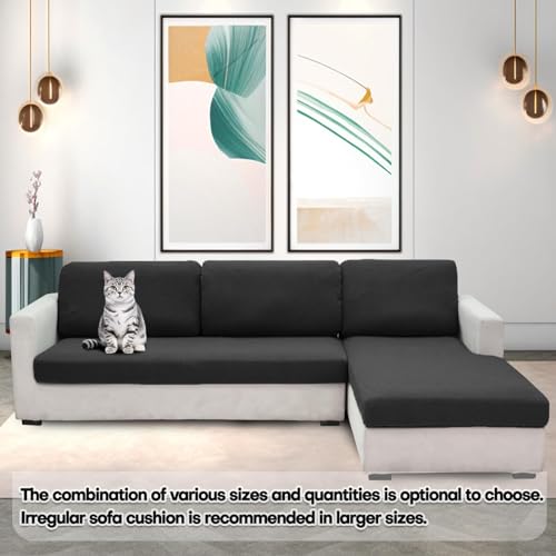 ZNSAYOTX Stretch Cushion Covers Sofa Cushion Couch Seat Covers Slipcovers Soft Replacement Unique Pattern Furniture Protector with Elastic Bottom (Black, 1 Pc 3-Seat Cushion Cover) - color: Black, size: 1 Cushion Sofa
