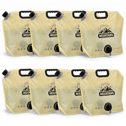 LemonRoad 8 Pack Collapsible Water Container 2.1 Gallon 8L Foldable Water Storage Bag with Spigot, Sturdy Leakproof Jug for Camping, Hiking, Emergency (Khaki) - color: Khaki