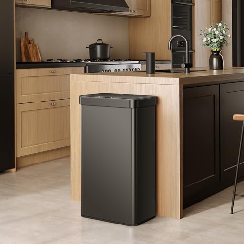 EKO Nova Sensor Trash Can, 21 Gallon/80 Liter Stainless Steel Rectangular Touchless Motion Sensor Trash Can, Matte Black - size: Nova 80L - Matte Black