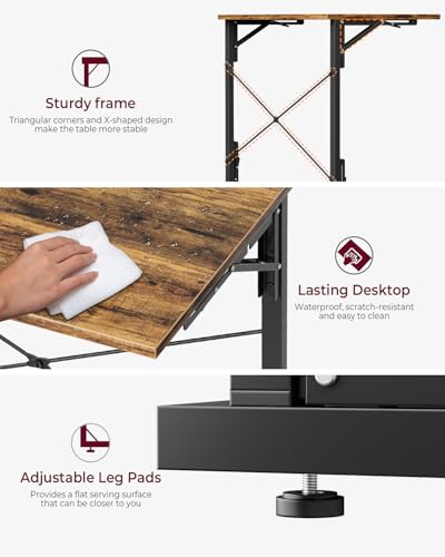 Vantic 31.5" Folding Desk, Foldable TV Tray Table for Eating on Couch, Extra Large TV Dinner Trays, Portable Fold Computer Writing Desk Table for Home Office, Rustic Brown - color: Rustic Brown