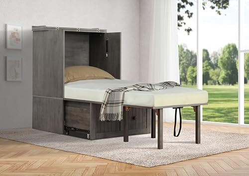 Mega Solutions Murphybedz Tuscany Murphy Cabinet Chest Bed with Charging Station 6 Inch (Galaxy Grey, Single) - color: Galaxy Grey, size: Twin