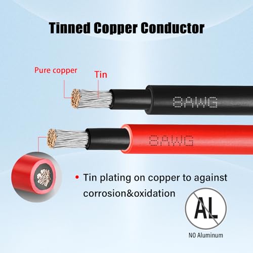 8 AWG Solar Extension Cable 200FT Black + 200FT Red, 8 Gauge Solar Panel Wire Male to Female Tinned Copper Wire for Solar Panel, Automotive, RV, Boat, Outdoors - size: 8AWG 200FT
