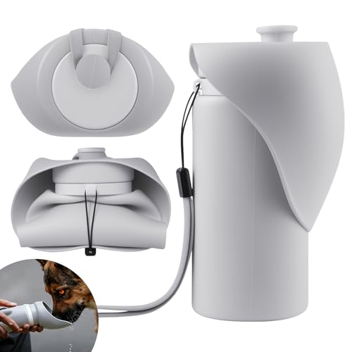 Jalopink Portable Dog Water Bottle, 2-in-1 Leak Proof & Collapsible Silicone Pet Dispenser with Built-in Bowl, Food Grade Travel Cup for Walking, Hiking (19oz/550ml, Gray) - color: Light Gray