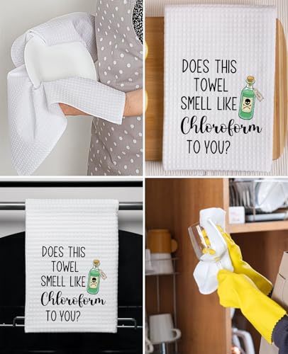 Advivio Does This Towel Smell Like Chloroform to You - Flour Sack Towel, Funny Dish Cloth Hand Towel for Bathroom Kitchen Hostess New House Housewarming - color: Does This Towel