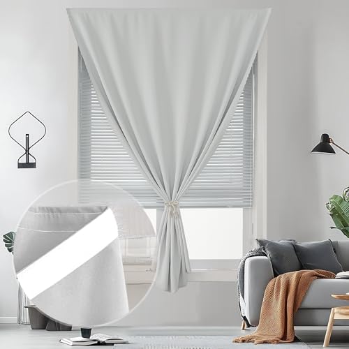 Self Adhesive Curtains - No Drilling, No Rod, Easy to Install Blackout Curtains for Window Blinds,Bedroom(Light Grey 35 * 59in-1P) - color: Light Grey, size: 35"W x 59"L (Pack of 1)