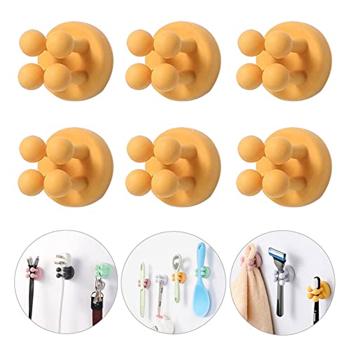 iBetterLife Silicone Toothbrush Shower Holder - 6Pcs Self Adhesive Wall Mounted Single Hook for Hanging Tooth Brushing, Functional Utility Plug Holder for Bathroom Kitchen Living Room Office, Yellow - color: Yellow