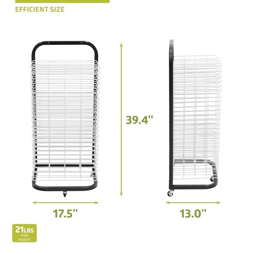 Pearington 25-Shelf Mobile/Wall Mountable Art Drying Rack for Art Studios & Classrooms, 13" D x 17.5" W x 39.4" H, Black/White - color: Black, size: 25 Shelves