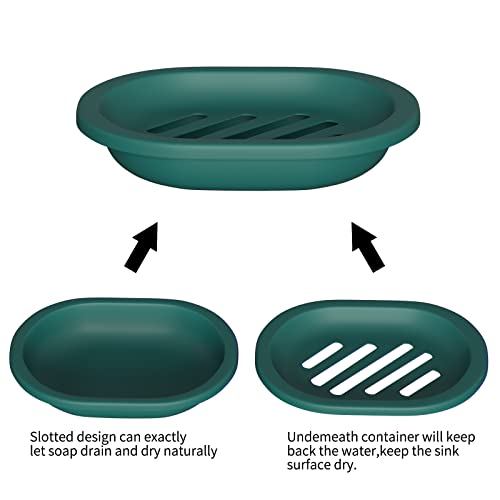 Topsky 2 Pcs Soap Dish for Shower, Double Layer Draining Soap Savers with Drip Tray - Dark Green - color: Dark Green