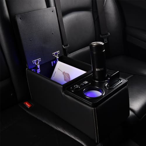 Coverado Car Center Console, Universal Rear Bench Seat Console, Back Seat Car Organizer, Automotive Center Console with Cup Holder & Phone Holder, Central Armrest Box (Update, Black) - color: Black, style: Update