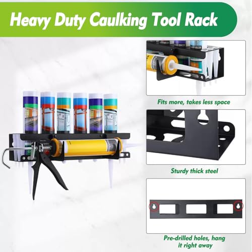 Wall-Mounted Caulking Gun Holder,6-Hole Caulk Gun & Tube Rack,Sealant Organizer with Horizontal Base,Work Truck Van Storage Organizer,Holds Caulk Gun, Sealant Tubes & Nozzles (16.54x4.33x4.33 Inches)