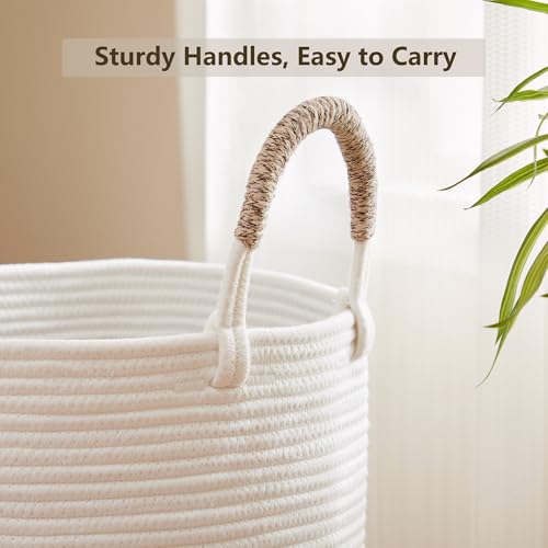 60L Laundry Hamper Basket Tall Woven Cotton Rope Clothes Hamper for Baby Girls Nursery Kids Blanket Basket in Living Room Bathroom Bedroom Brown 15Dx20H Inches Large - color: Brown1, size: Large (60L)