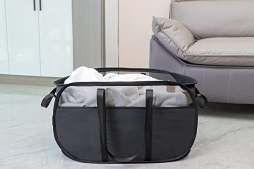 Pop Up Laundry Hamper,with Durable Handles collapsible laundry basket,Easy to Open and Fold for college Dorm,kids room,travel (Black)… - color: Black