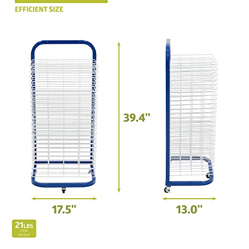 Pearington 25-Shelf Mobile/Wall Mountable Art Drying Rack for Art Studios & Classrooms, 13" D x 17.5" W x 39.4" H, Blue/White - color: Blue, size: 25 Shelves